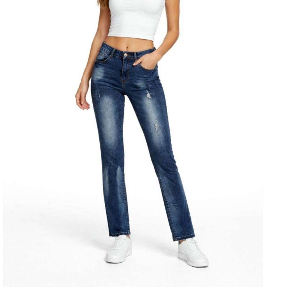 Akademiks Jeanius Jeans Vintage Y2K Distressed Denim Women's Straight Leg Sz 28